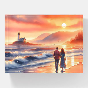 Romantic Coastal Sunset Lighthouse Walk Paperweight