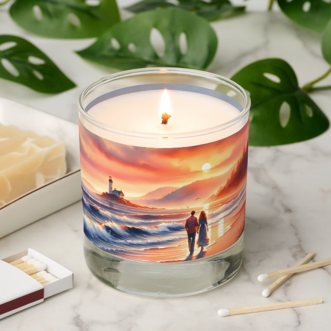 Romantic Coastal Sunset Lighthouse Walk Scented Candle (Lit)