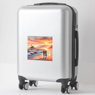 Romantic Coastal Sunset Lighthouse Walk Sticker