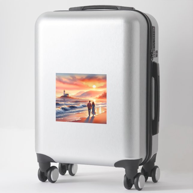 Romantic Coastal Sunset Lighthouse Walk Sticker (Suitcase)
