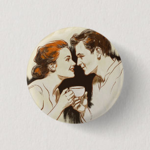 Romantic Coffee Date Couples Sharing Sweet Glance Button