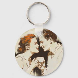 Romantic Coffee Date Couples Sharing Sweet Glance Keychain