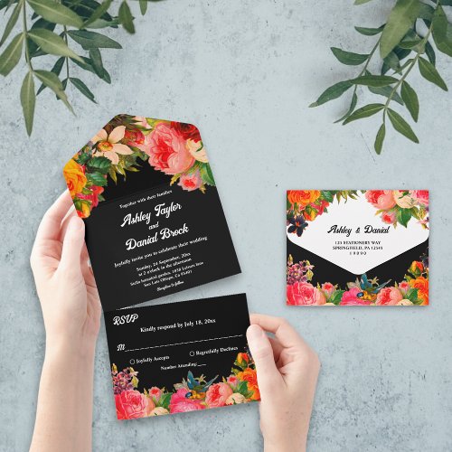 Romantic Colorful Botanical Garden Floral Wedding All In One Invitation