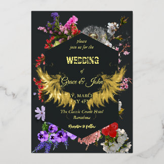 Romantic Colorful Floral Geometric Border Wedding Foil Invitation