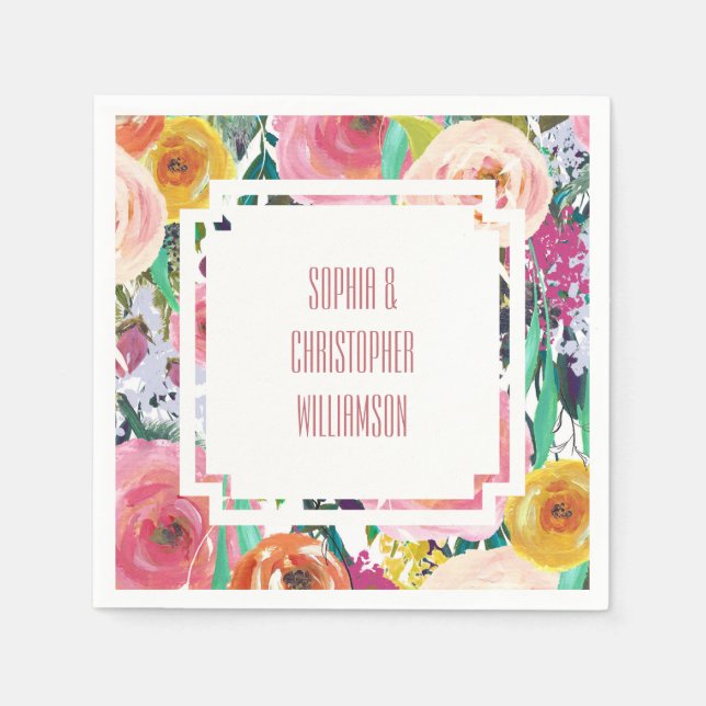 Romantic Colorful Flowers Paper Napkins (Front)