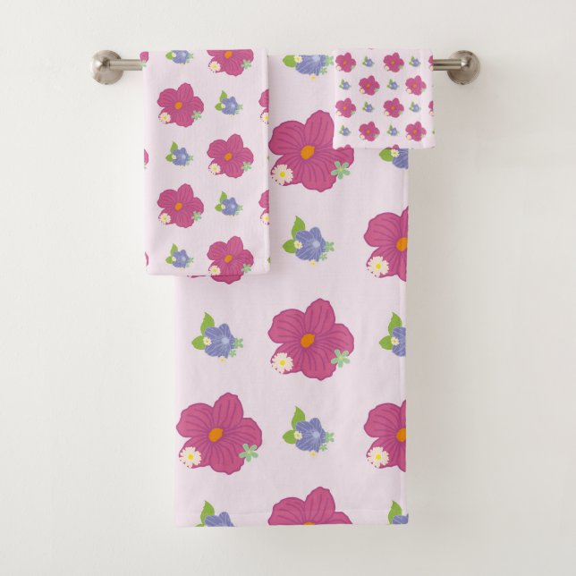 Romantic Colorful Flowers Pattern  Bath Towel Set (Insitu)