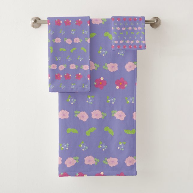 Romantic Colorful Flowers Pattern Bath Towel Set (Insitu)