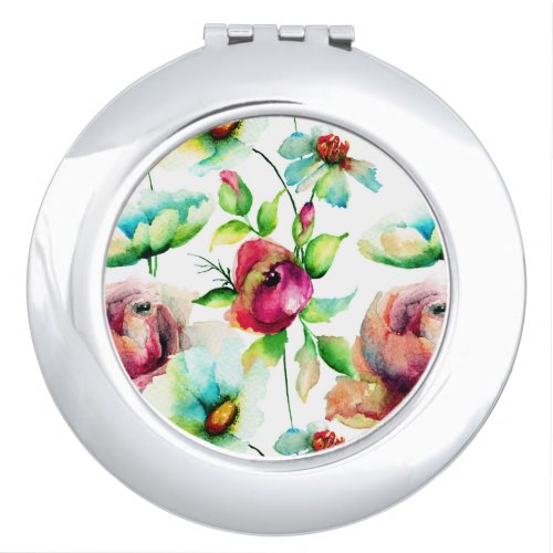 Romantic Colorful Flowers Watercolor Illustration Mirror For Makeup