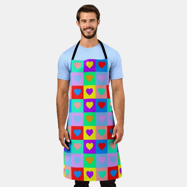 Romantic Colorful Heart Pattern Pop Art  Apron (Worn)