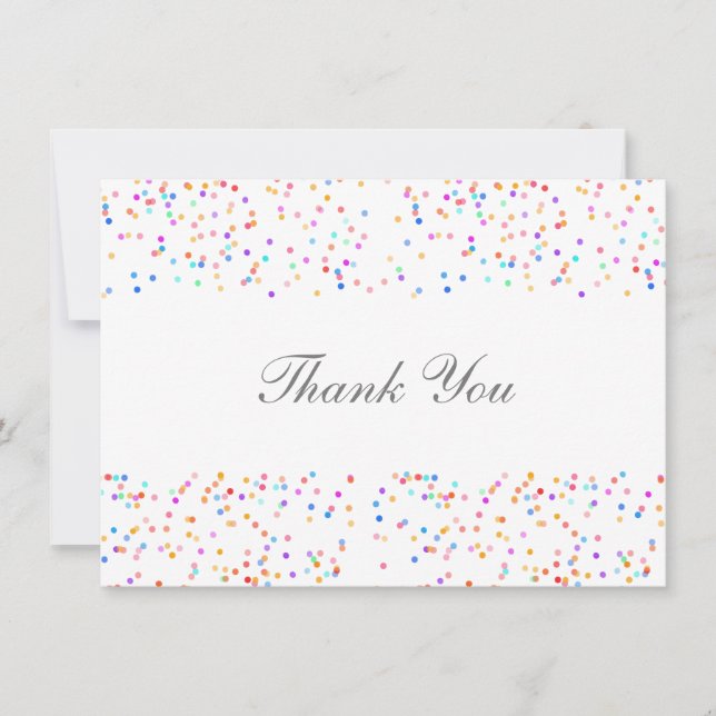 Romantic Colorful Rainbow Confetti  Thank You Card (Front)