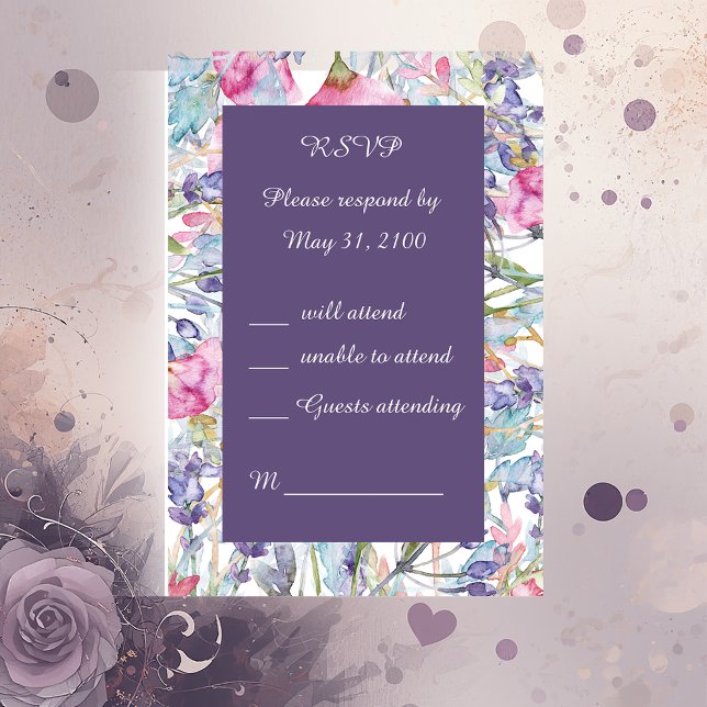romantic colorful wildflower greenery wedding RSVP Card (Creator Uploaded)