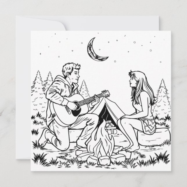 Romantic Coloring Page | Couple Camping (Front)