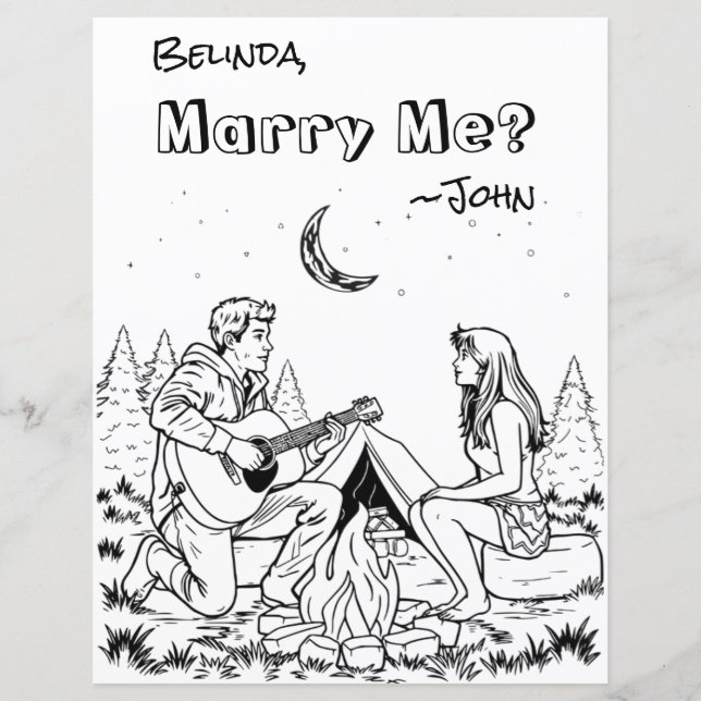 Romantic Coloring Page | Marry Me? (Front)