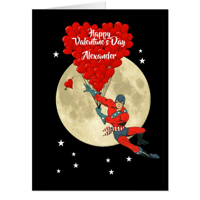 Romantic comic super hero  Valentines day Card (Front)