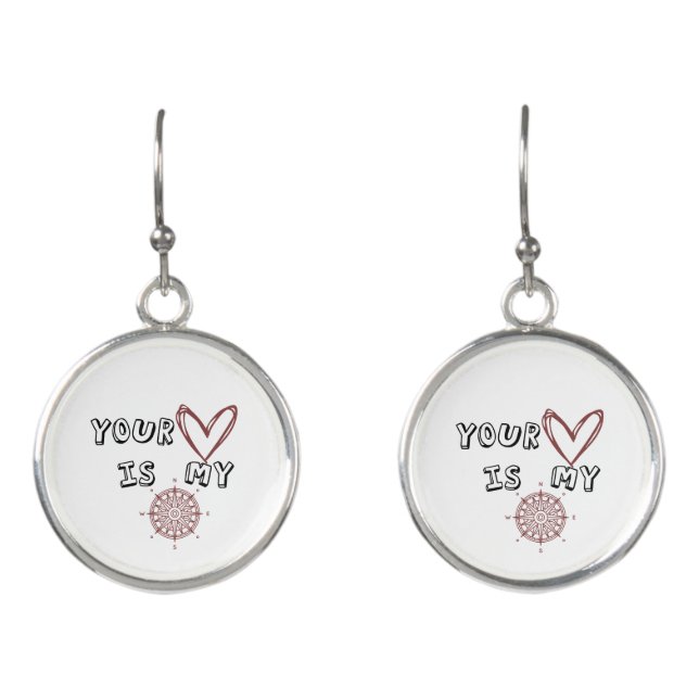 Romantic Compass Love Quote Gift  Earrings (Front)