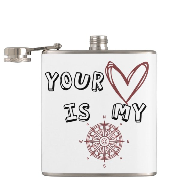 Romantic Compass Love Quote Gift  Flask (Opened)