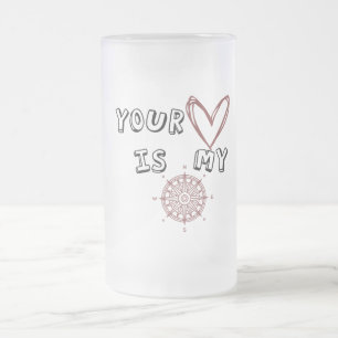 Romantic Compass Love Quote Gift  Frosted Glass Beer Mug