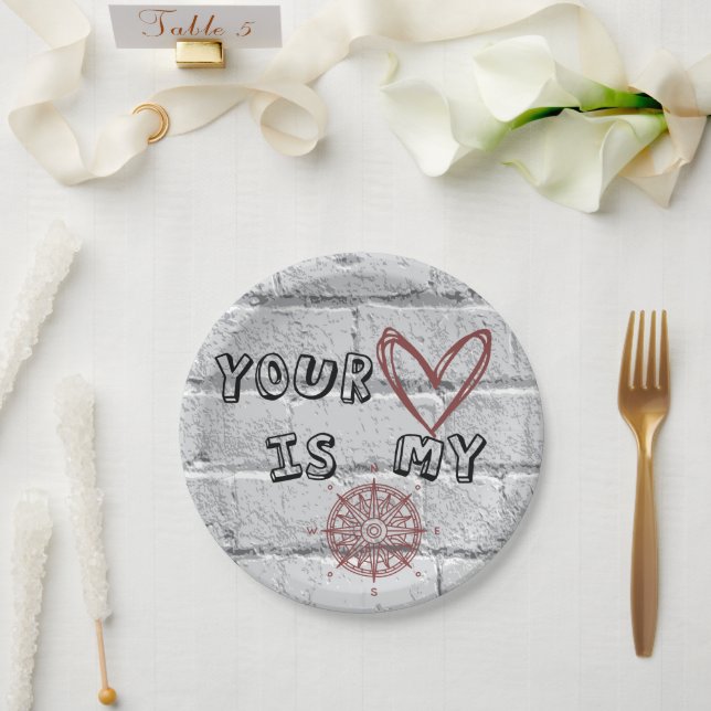 Romantic Compass Love Quote Gift  Paper Plates (Wedding)