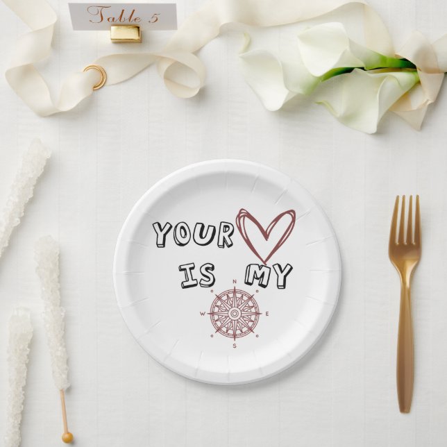 Romantic Compass Love Quote Gift  Paper Plates (Wedding)