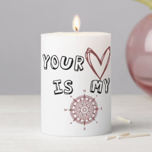Romantic Compass Love Quote Gift  Pillar Candle