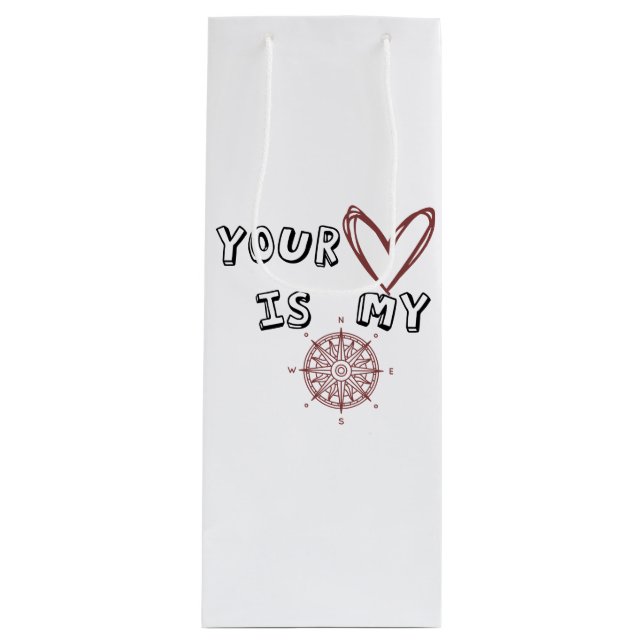 Romantic Compass Love Quote Gift  Wine Gift Bag (Front)