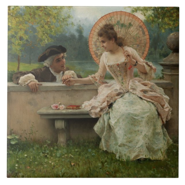 Romantic Conversation in the Park Ceramic Tile (Front)