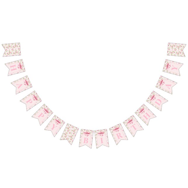 Romantic Coquette Rose and Pink Bows Birthday  Bunting Flags (All)