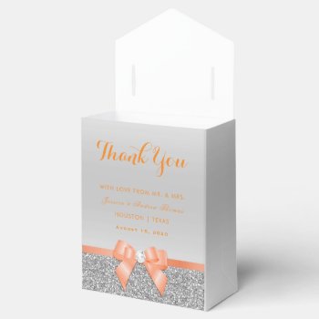 Romantic Coral Bow & Silver Glitter Wedding Favor Boxes by Sarah_Designs at Zazzle