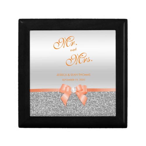 Romantic Coral Bow  Silver Glitter Wedding Gift Box