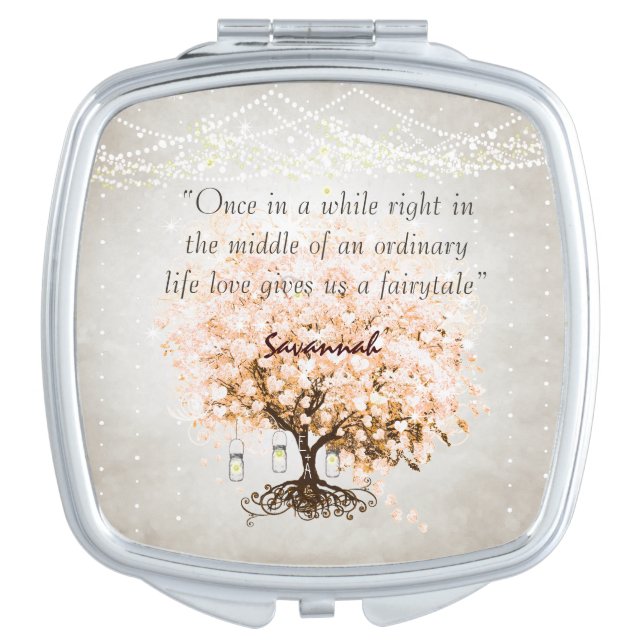 Romantic Coral Hearleaf Tree Wedding Quote Mirror For Makeup (Front)