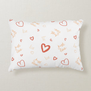Romantic Coral Heart Doodle Pattern Art Accent Pillow