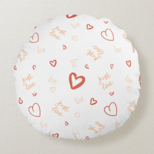 Romantic Coral Heart Doodle Pattern Art Round Pillow