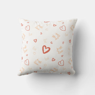 Romantic Coral Heart Doodle Pattern Art Throw Pillow