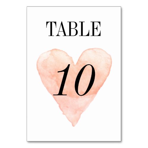 Romantic coral heart wedding table number cards