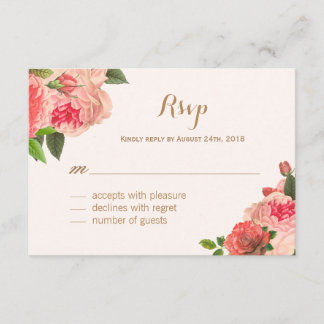 Romantic Coral Peonie and Gold Glitter RSVP Cards