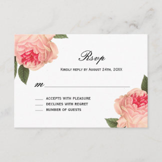 Romantic Coral Peonie with Stripes RSVP Cards