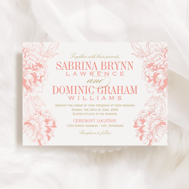 Romantic Coral Peony Frame Wedding Invitation (Creator Uploaded)