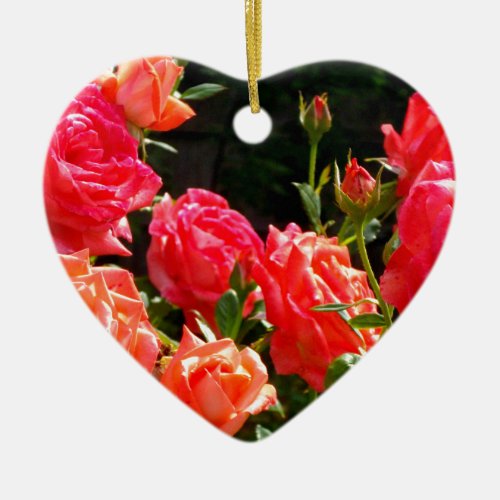 Romantic Coral Roses Ceramic Ornament