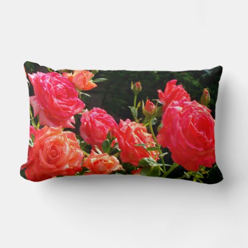 Romantic Coral roses Lumbar Pillow
