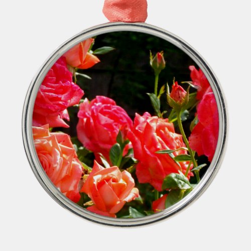 Romantic Coral Roses Metal Ornament