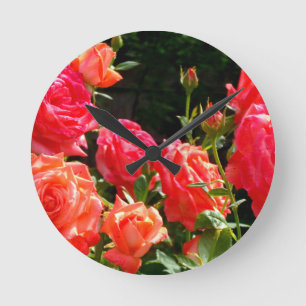 Romantic Coral Roses Round Clock