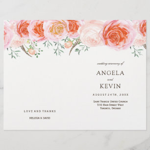 Romantic Coral Roses Wedding Programs