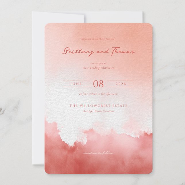 Romantic Coral Watercolor Invitation (Front)