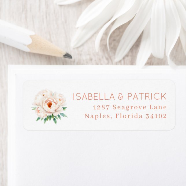 Romantic Coral Watercolor Peonies Label (Insitu)