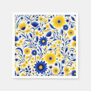 Romantic Cornflower Blue and Yellow Floral Napkins