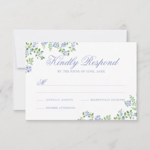 Romantic Cottage Blue Floral Frame Wedding RSVP Card