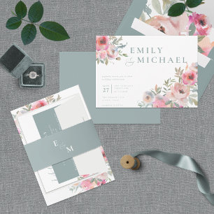 Romantic Cottage Flowers Blush Blue Sage Invitatio Invitation