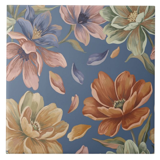 Romantic Cottage Flowers Ceramic Tile (Front)