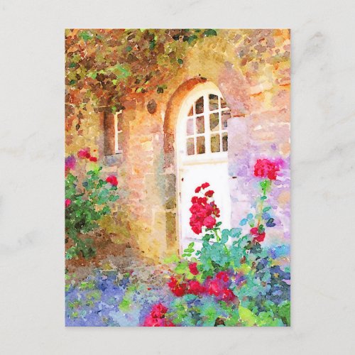 Romantic cottage garden aquarel postcard