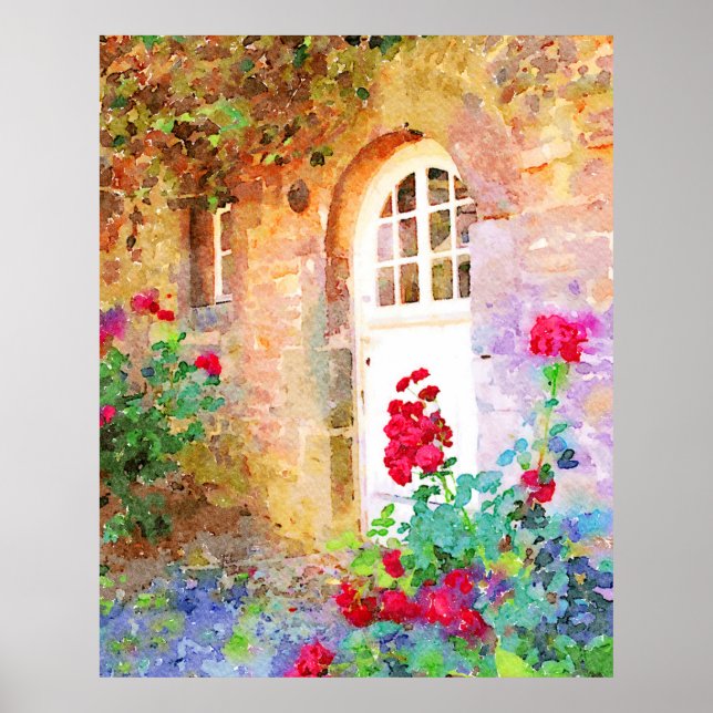 Romantic cottage garden aquarel poster (Front)